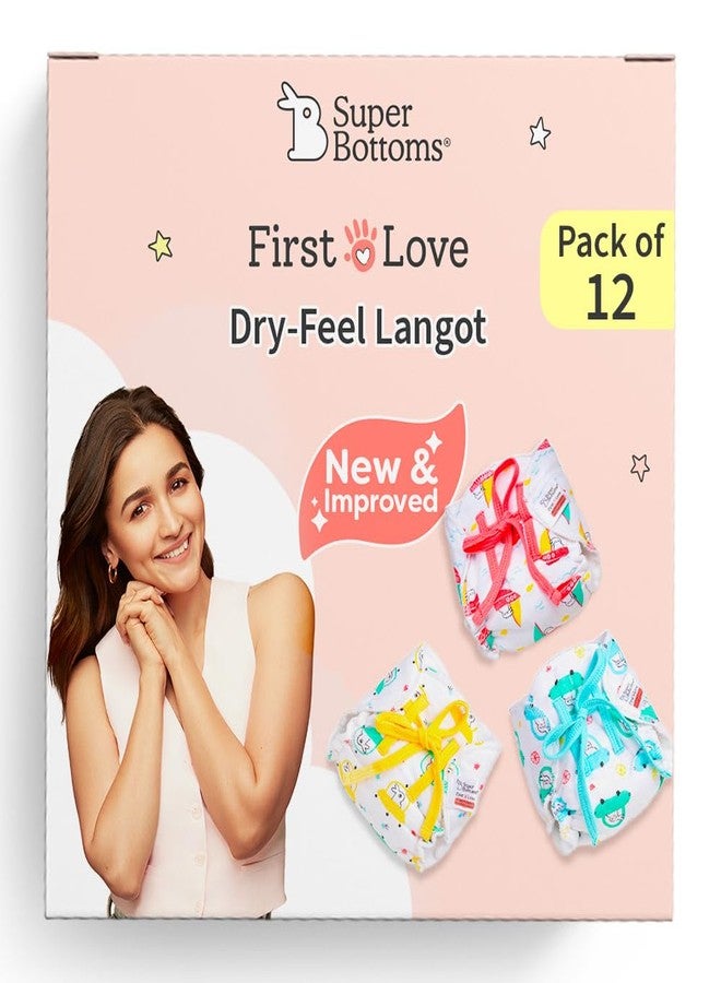 SuperBottoms DryFeel Baby Langot 0-6 months l Organic Cotton Modern Baby Nappy l Mess-free Langot with Gentle Elastics l Super DryFeel Top Layer l Diaper-free Time Essential | 12 Pack - Image 1