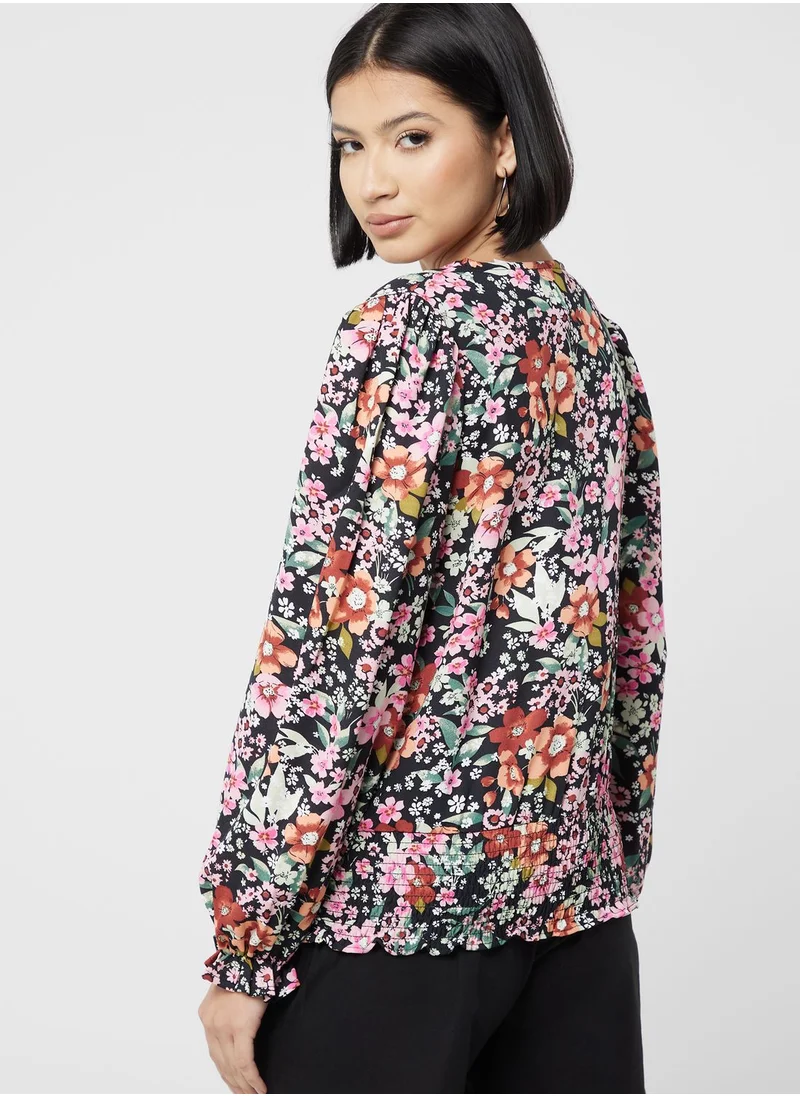 DOROTHY PERKINS V-Neck Puff Sleeve Floral Top