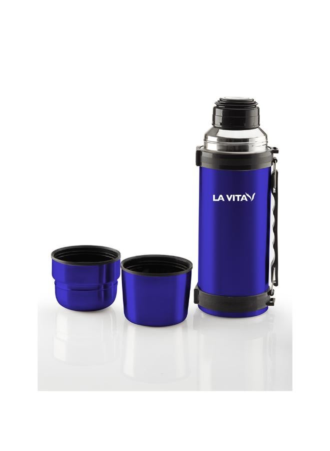 LA VITA Stainless Steel Thermos with Handle & Cup Lid -Blue - Image 2