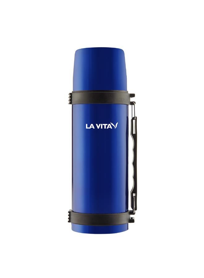 LA VITA Stainless Steel Thermos with Handle & Cup Lid -Blue - Image 1