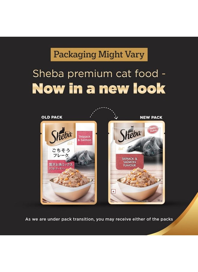 Sheba Rich Premium Adult (1+ Years) Wet Cat Food, Skipjack & Salmon Flavour, 35 G Pouch (Pack Of 12), High-Moisture Wet Food For Healthy Hydration  - Image 2