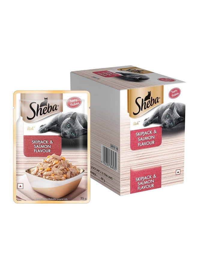 Sheba Rich Premium Adult (1+ Years) Wet Cat Food, Skipjack & Salmon Flavour, 35 G Pouch (Pack Of 12), High-Moisture Wet Food For Healthy Hydration  - Image 3