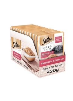 Sheba Rich Premium Adult (1+ Years) Wet Cat Food, Skipjack & Salmon Flavour, 35 G Pouch (Pack Of 12), High-Moisture Wet Food For Healthy Hydration  - Image 1