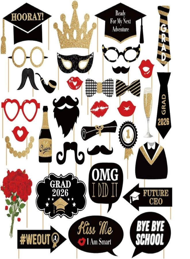 PADELO Happy Graduation 2026 Photo Booth Props 35pcs Funny Large Graduation Photo Props Class of 2026 Grad Decor with Sticks for Kids Boy Girl Women Men Graduation Party Favors Supplies Decorations - Image 1