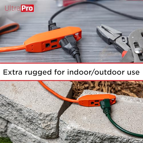 UltraPro 9 Ft Outdoor Extension Cord 3 Outlet Power Strip Short Extension Cord with Multiple Outlets Grounded Heavy Duty Power Cord 16 Gauge ETL Listed Orange 51927 - Image 5
