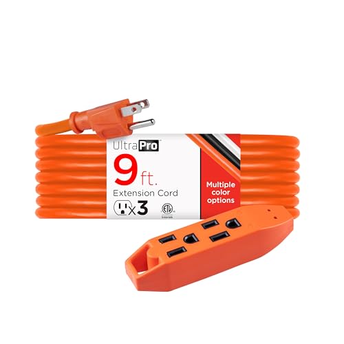 UltraPro 9 Ft Outdoor Extension Cord 3 Outlet Power Strip Short Extension Cord with Multiple Outlets Grounded Heavy Duty Power Cord 16 Gauge ETL Listed Orange 51927 - Image 1