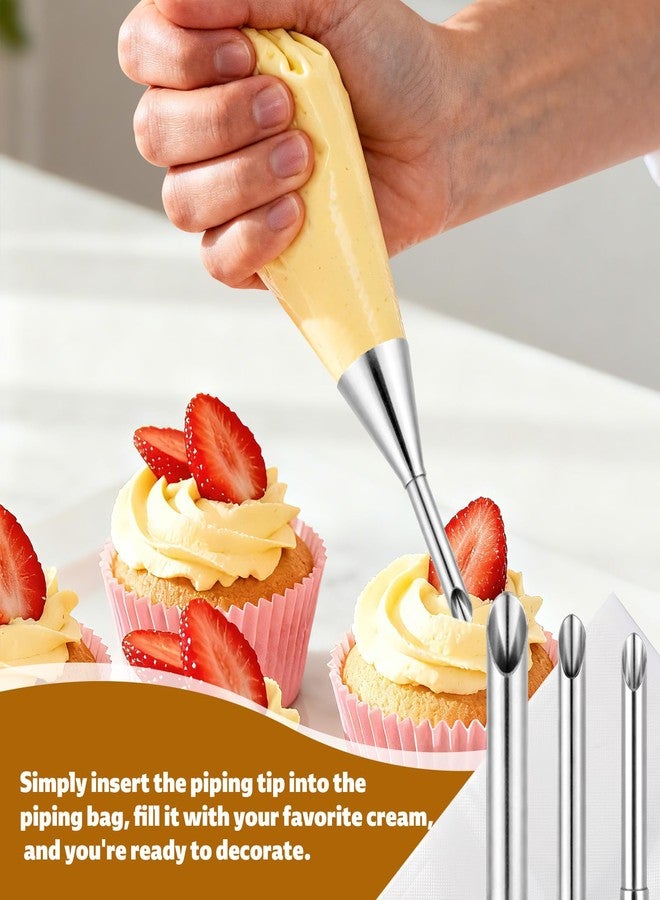 Penitue 3pcs Puff Cream Filling Piping Tip Kit, Long Stainless Steel Piping Nozzle with 50 Pastry Bags Single Use & Cleaning Brush Cake Filler Injector Decorating Tool Set for Donut Cupcake Ice Cream Dessert - Image 5