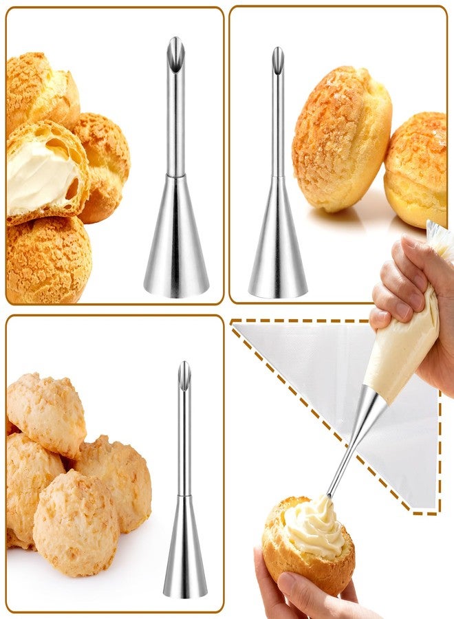 Penitue 3pcs Puff Cream Filling Piping Tip Kit, Long Stainless Steel Piping Nozzle with 50 Pastry Bags Single Use & Cleaning Brush Cake Filler Injector Decorating Tool Set for Donut Cupcake Ice Cream Dessert - Image 4
