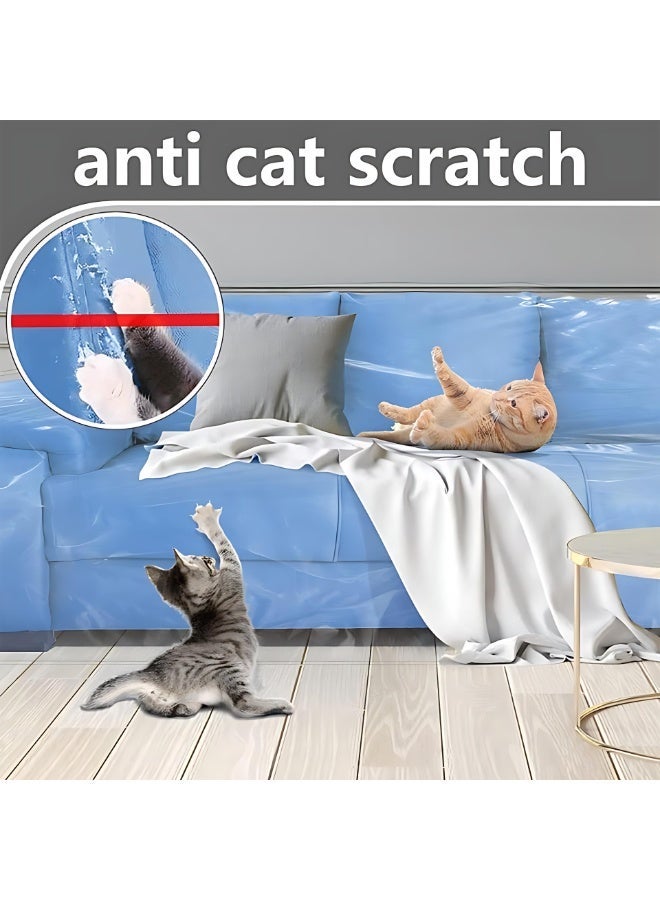 المي هومي غطاء شفاف سميك مقاوم للماء للأريكة (3 مقاعد)، واقي بلاستيكي قوي لحماية الكنبة من خدوش الحيوانات الأليفة والغبار والانسكابات، غطاء أريكة شفاف، ‎96×42×42 بوصة (244×106.7×106.7 سم) - Image 4