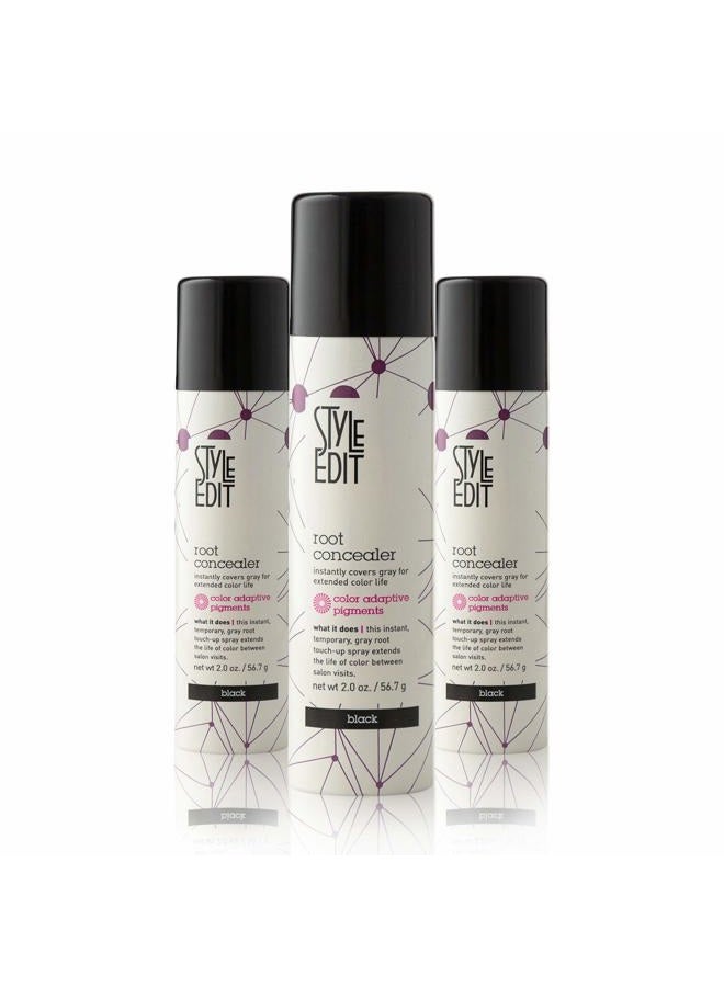 Style Edit Root Concealer Touch Up Spray | Instantly Covers Grey Roots | Professional Salon Quality Cover Up Hair Products for Women |Black 2 Ounce (Pack of 3) - Image 1