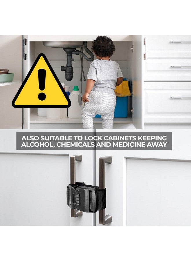 Lion Locks قفل ثلاجة للأطفال والبالغين، (عبوة 2) قفل ثلاجة بأبواب فرنسية، قفل ثلاجة قابل للتعديل للأطفال، toddlers، والبالغين، قفل ثلاجة ذو بابين، تركيب سهل - Image 5