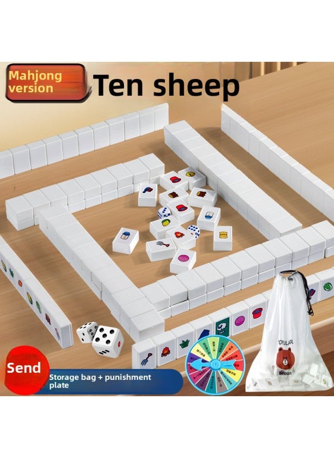 Generic - Sheep A Sheep Table Game Card Full Set Of Mahjong Children's Parent-child Interactive Toys Suit Party Boys Sets-Color:165 White Pairs + Dice + Storage Bag + Punishment Plate - Image 1