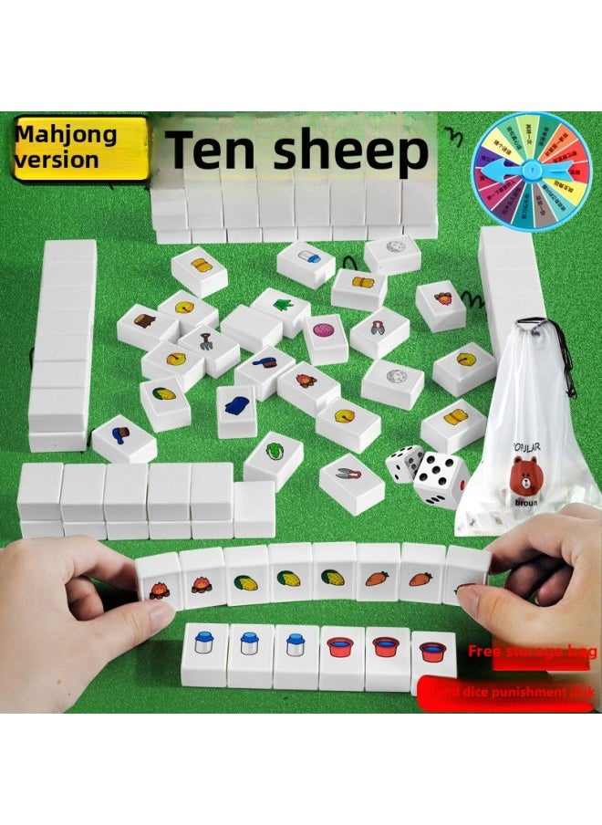 Generic - Sheep A Sheep Table Game Card Full Set Of Mahjong Children's Parent-child Interactive Toys Suit Party Boys Sets-Color:165 White Pairs + Dice + Storage Bag + Punishment Plate - Image 1