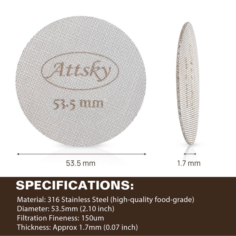 Attsky 53.5Mm Espresso Puck Screen  Espresso Filter For 54Mm Portafilter Filter Basket  Reusable Espresso Screen With 1.7Mm Thickness 150M 316 Stainless Steel - Image 2