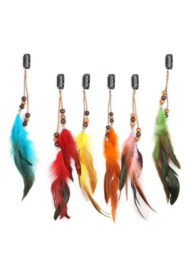 Mimeile Boho Feather Hair Clips Hippie Hair Extensions 6 Pcs Indian Tribal Bead Gypsy Colorful Handmade Feather Tassel Headpiece Festival Cosplay Diy Present For Girl Women Hair Accessories - Image 2