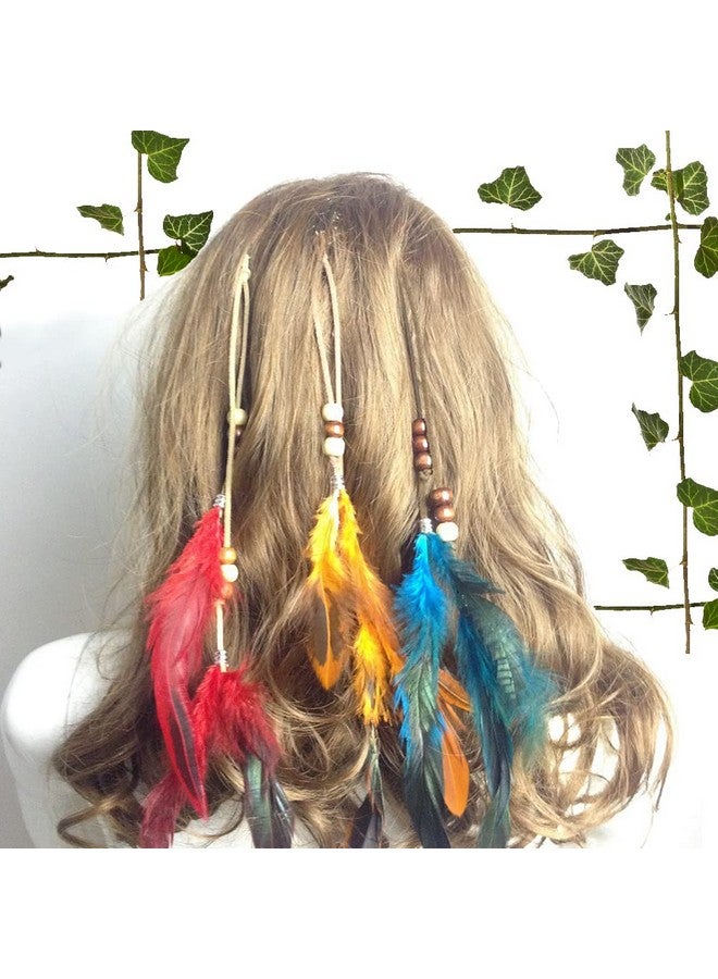 Mimeile Boho Feather Hair Clips Hippie Hair Extensions 6 Pcs Indian Tribal Bead Gypsy Colorful Handmade Feather Tassel Headpiece Festival Cosplay Diy Present For Girl Women Hair Accessories - Image 3