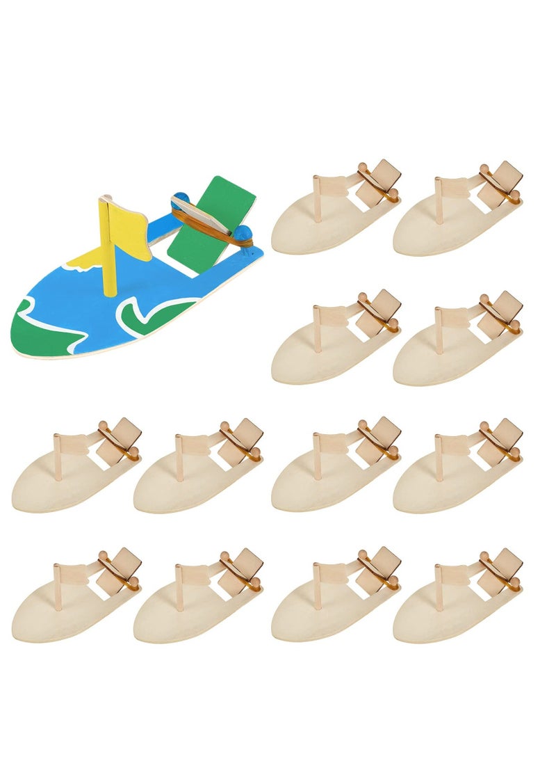 NIBEMINENT 12 Pcs DIY Wooden Sailboat Model Rubber Band Paddle Wood Boat Craft Paint Toys for Birthday Carnival Party Handmade Kids Gift School Projects - Image 1