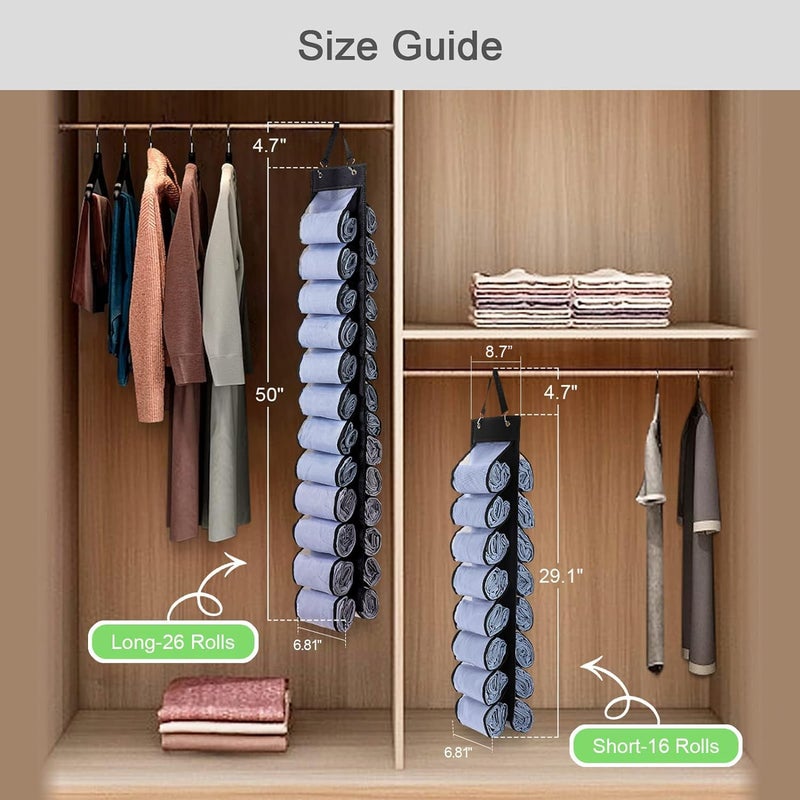 DHSFKBE Legging Organizer, Foldable Hanging Closet Organizer with 26 Roll Compartments for Yoga Clothes, Pants, Shirts (Black) - Image 5