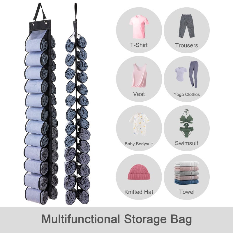 DHSFKBE Legging Organizer, Foldable Hanging Closet Organizer with 26 Roll Compartments for Yoga Clothes, Pants, Shirts (Black) - Image 2