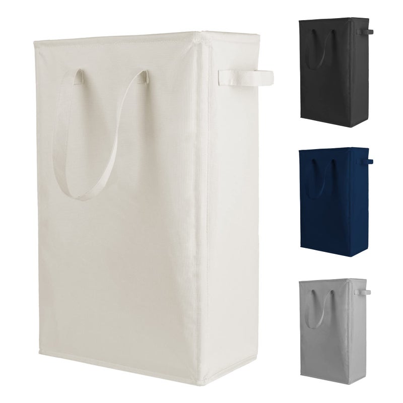 Odonata Slim Laundry Hamper Handles Collapsible Laundry Basket Thin Dirty Clothes Basket Narrow Laundry Bag Foldable Dirty Hamper 45L Beige