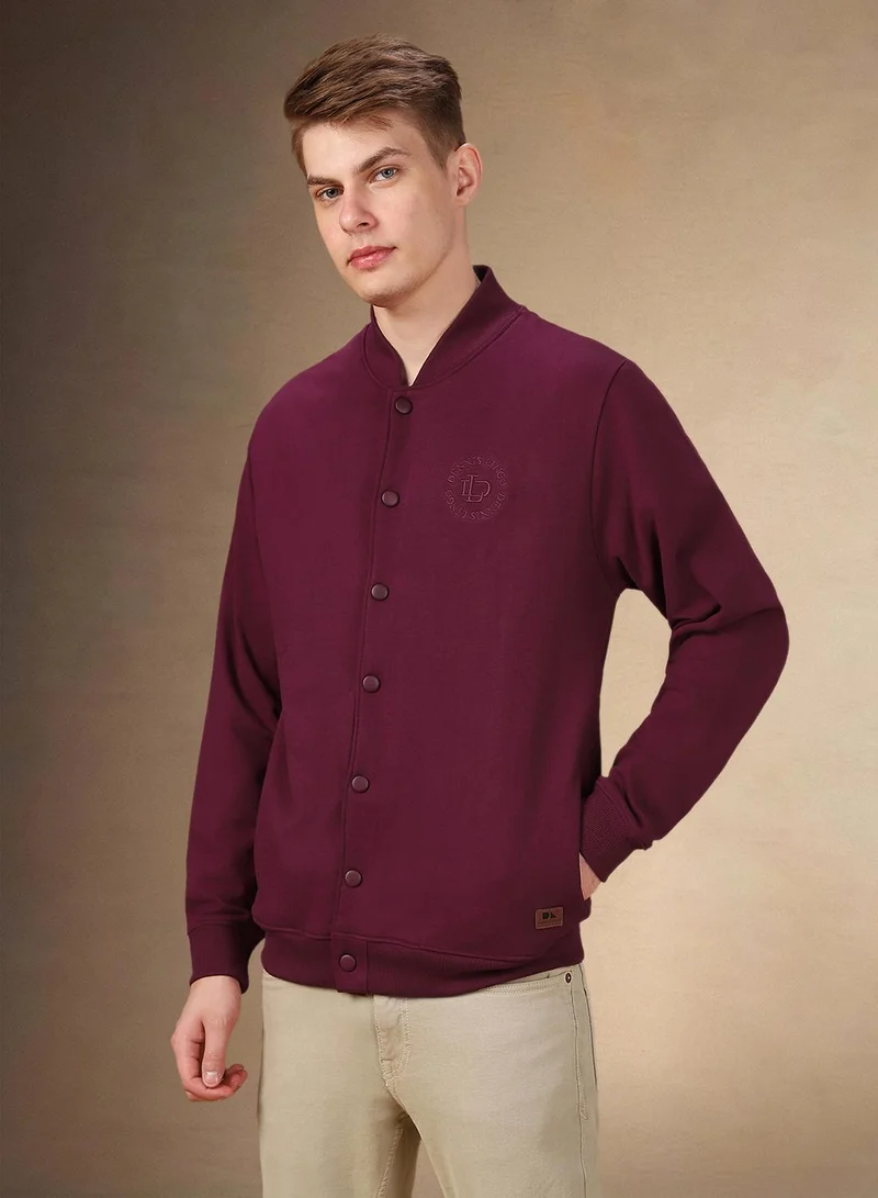 Dennis Lingo Men's Midnight Plum Polyester Blend Solid Regular Fit Sweatshirt