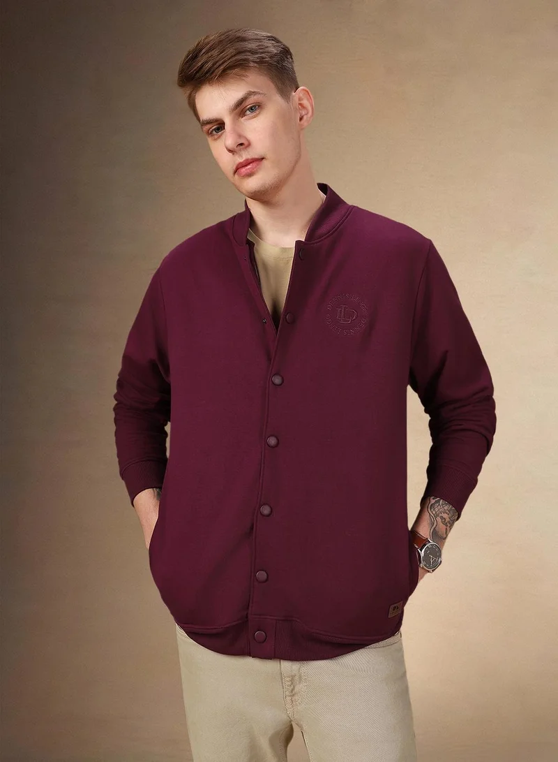Dennis Lingo Men's Midnight Plum Polyester Blend Solid Regular Fit Sweatshirt