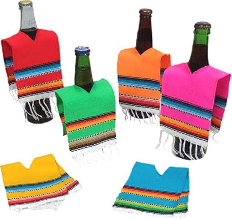 Set of 6 Serapes for Bottles  4 Inches by 11 Inches Poncho Cover Each For Cinco De Mayo Party Decoration 6 assorted colors