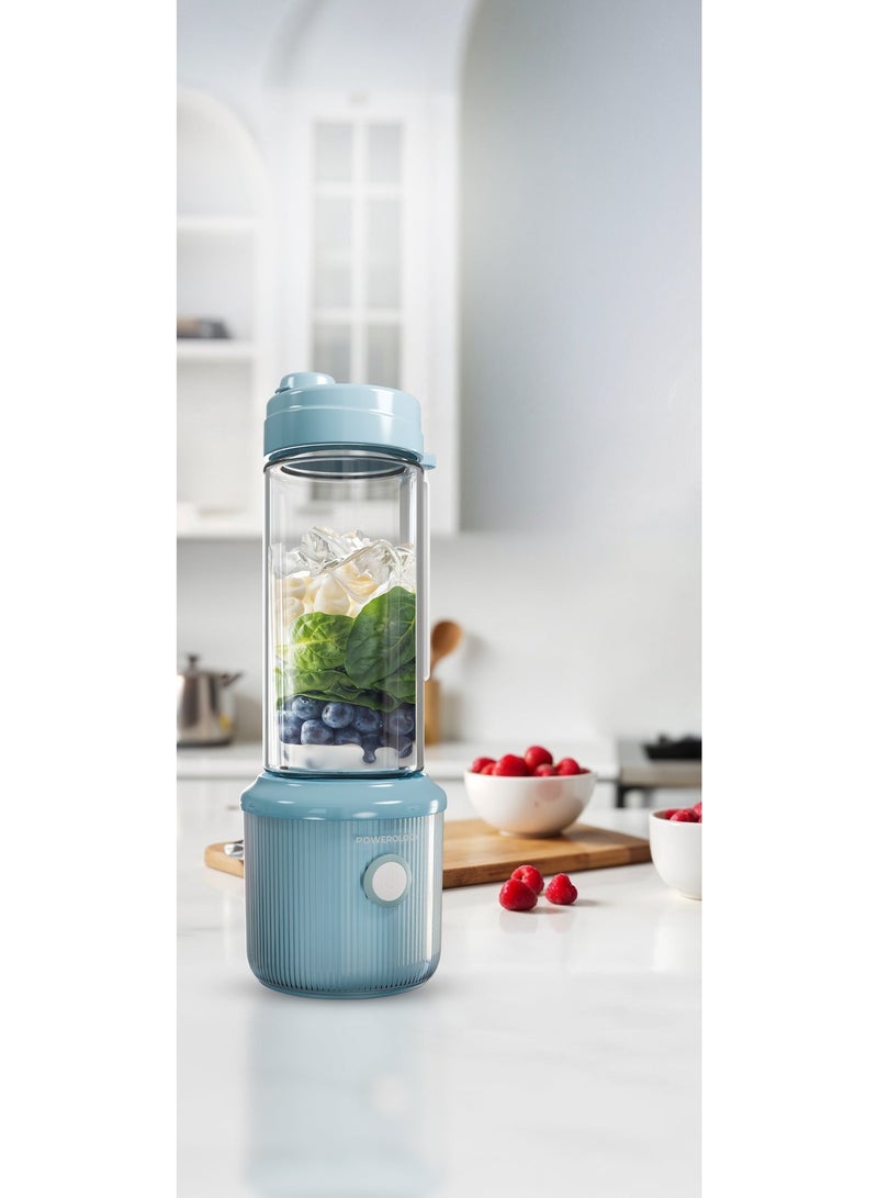 Powerology Press & Refresh Portable Blender 450mL / Rechargeable Juicer 2500mAh Battery / Sharp Steel Blades / Portable Blender and Mixer / Shaker / Smoothie Maker - Light Blue - Image 4