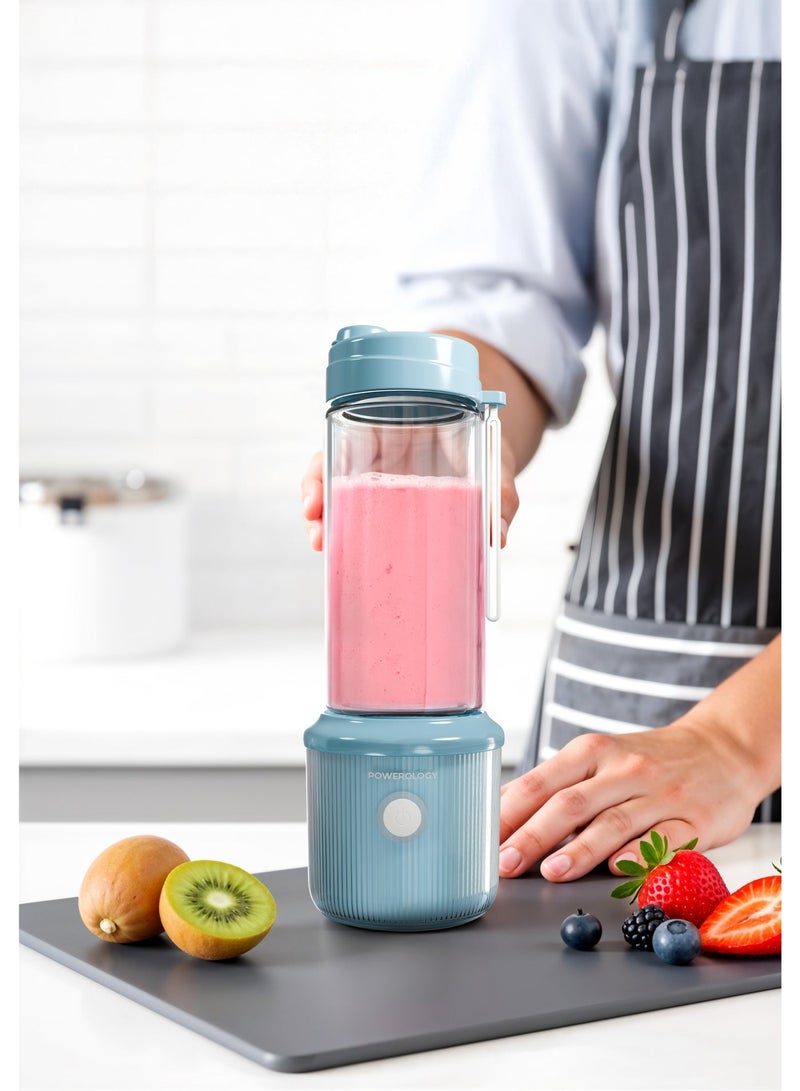 Powerology Press & Refresh Portable Blender 450mL / Rechargeable Juicer 2500mAh Battery / Sharp Steel Blades / Portable Blender and Mixer / Shaker / Smoothie Maker - Light Blue - Image 5