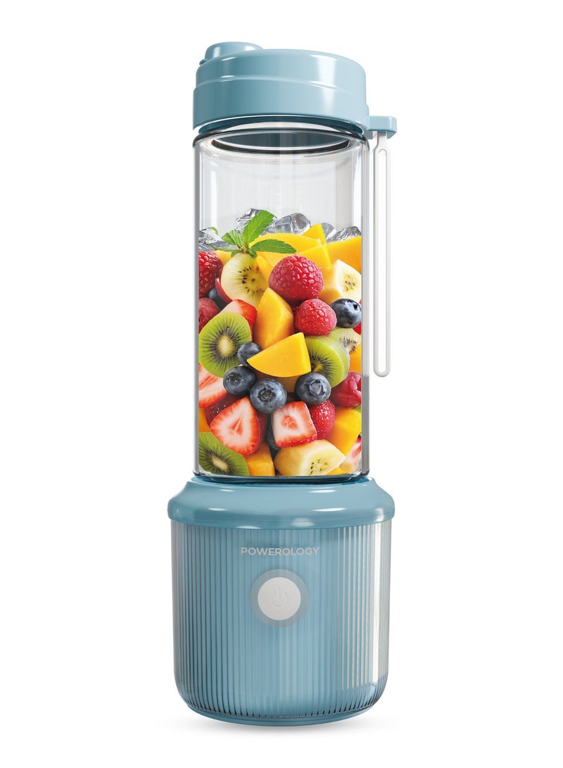 Powerology Press & Refresh Portable Blender 450mL / Rechargeable Juicer 2500mAh Battery / Sharp Steel Blades / Portable Blender and Mixer / Shaker / Smoothie Maker - Light Blue - Image 3
