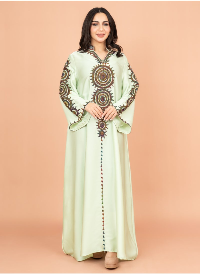 IKKXA Solid Embroidered Jalabiya IK1008 Green  - Image 1
