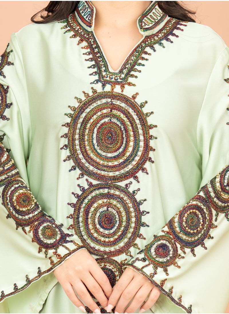 IKKXA Solid Embroidered Jalabiya IK1008 Green  - Image 2