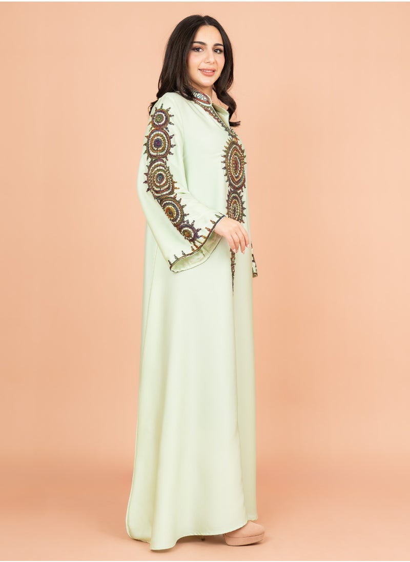 IKKXA Solid Embroidered Jalabiya IK1008 Green  - Image 3