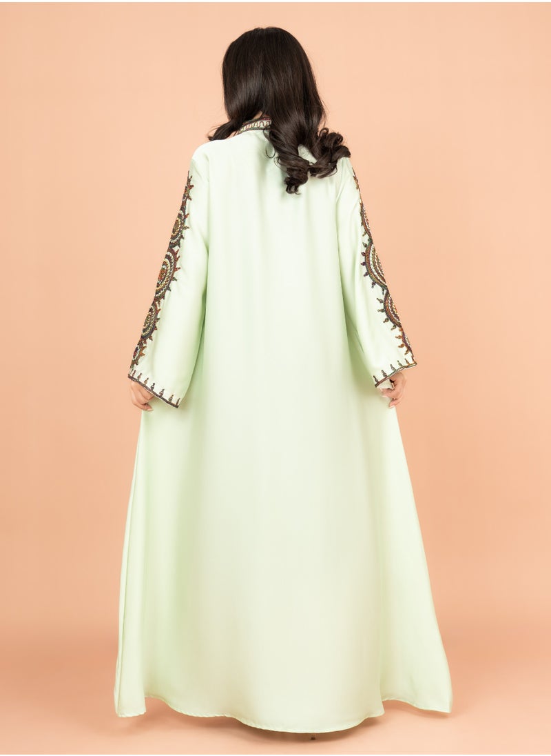 IKKXA Solid Embroidered Jalabiya IK1008 Green  - Image 4
