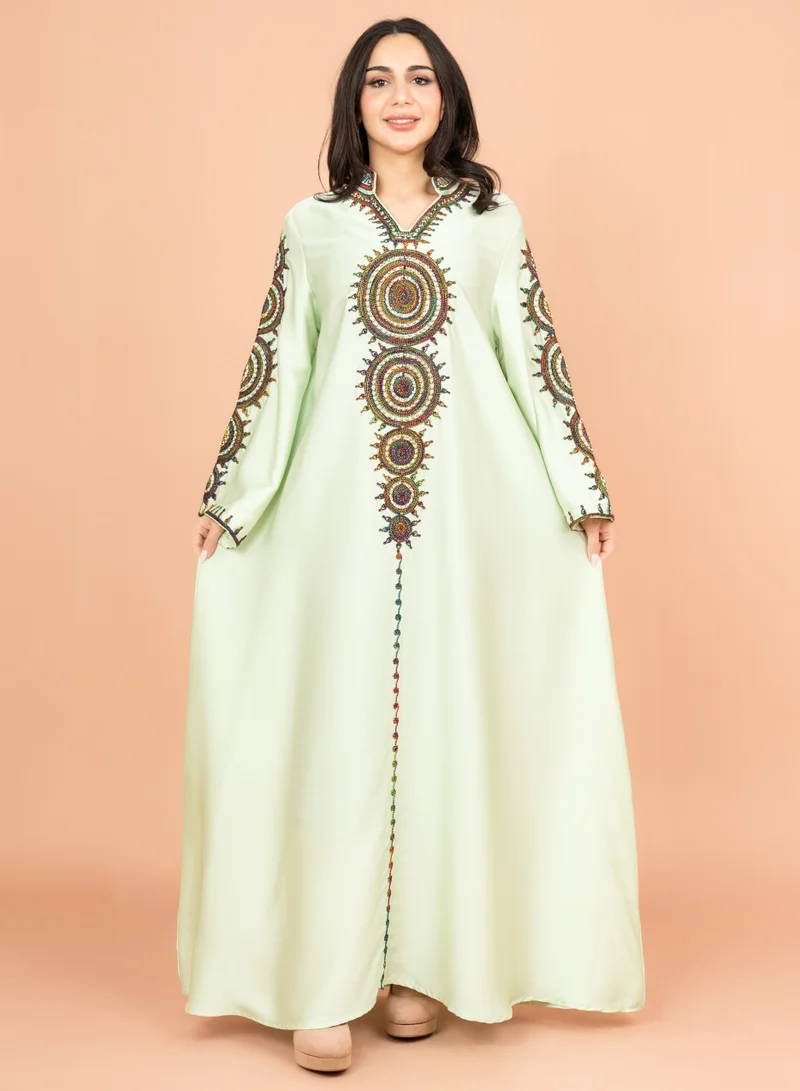 اكسا جلابية سادة مع تطريز IK1008 اخضر