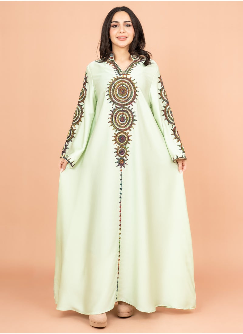 IKKXA Solid Embroidered Jalabiya IK1008 Green  - Image 5