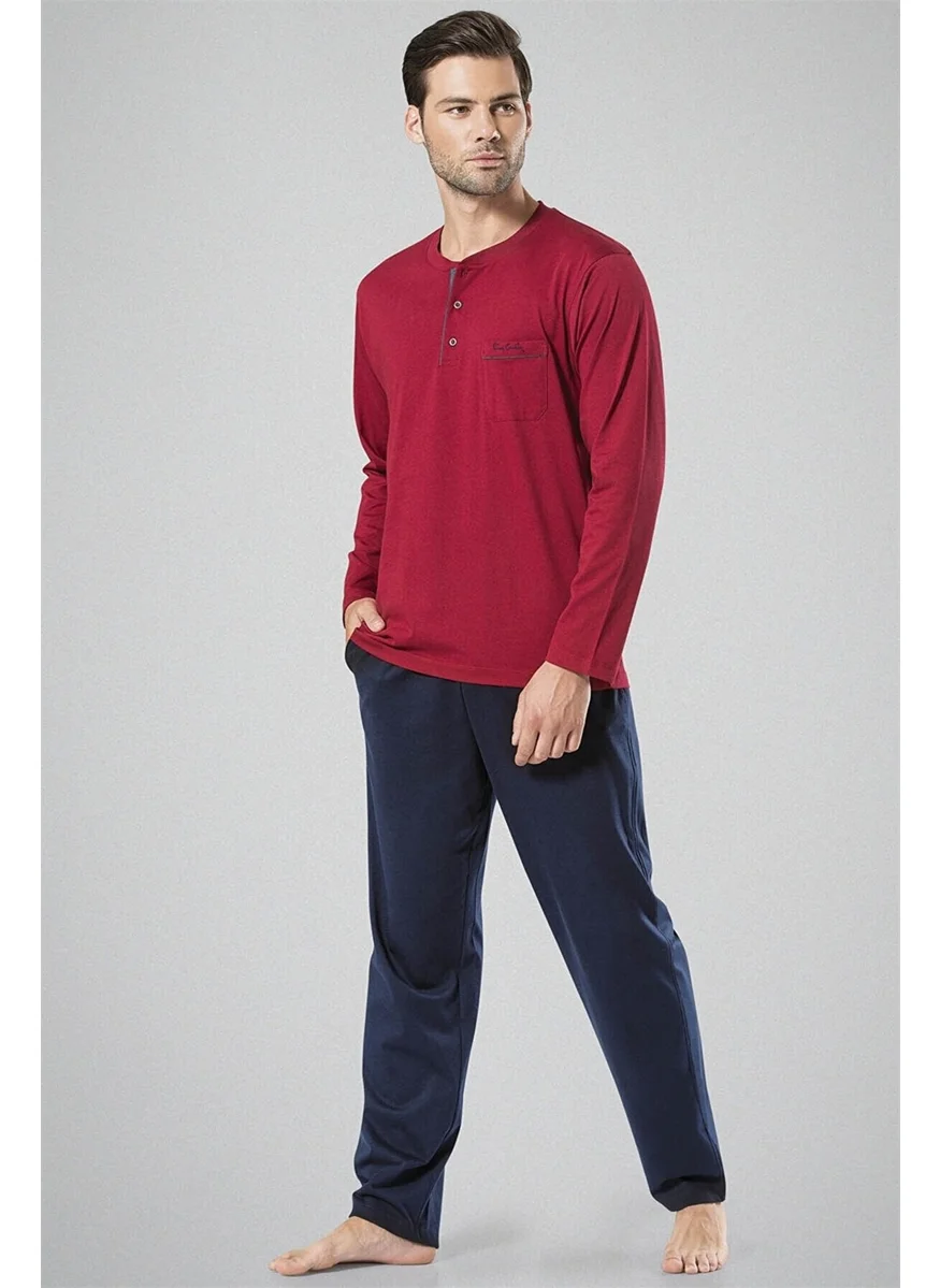 بيير كاردان 5454 Men's Long Sleeve Pajamas Set-Claret Red