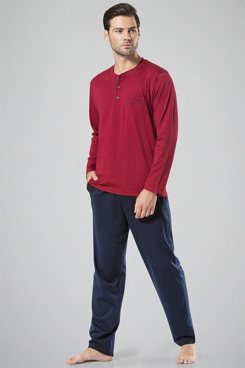 pierre cardin 5454 Men's Long Sleeve Pajamas Set-Claret Red  - Image 2