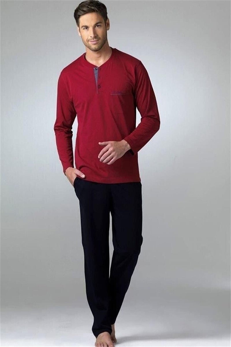 pierre cardin 5454 Men's Long Sleeve Pajamas Set-Claret Red  - Image 1