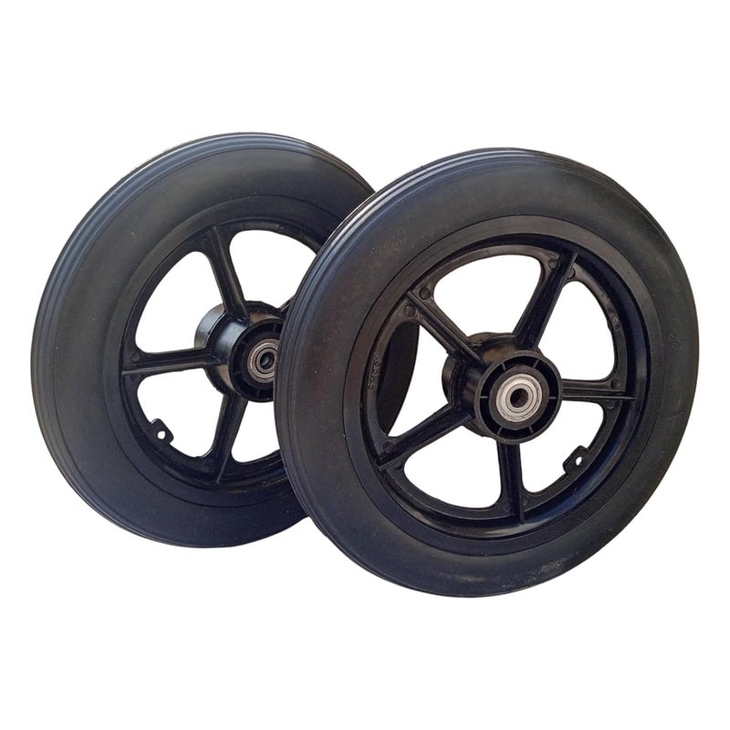 eOneAid 12 Inch Rear Wheel Replacement for Wheelchair – Durable Manual Wheelchair Back Wheel Spare Part –Smooth Rolling, Shock Absorbing, Easy Install, Strong & Reliable Mobility- Black (Pack of 2) - Image 5