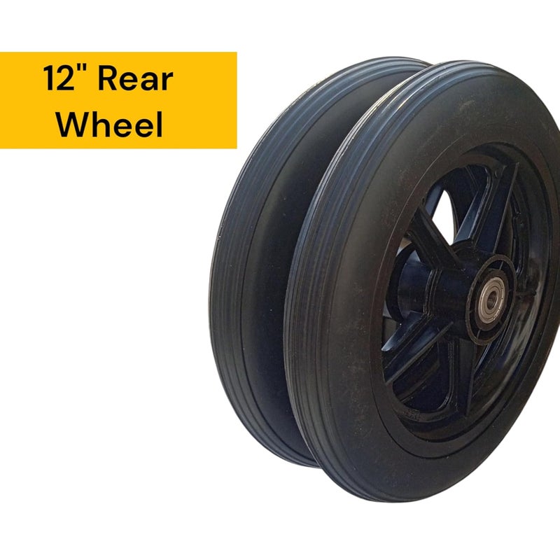 eOneAid 12 Inch Rear Wheel Replacement for Wheelchair – Durable Manual Wheelchair Back Wheel Spare Part –Smooth Rolling, Shock Absorbing, Easy Install, Strong & Reliable Mobility- Black (Pack of 2) - Image 2