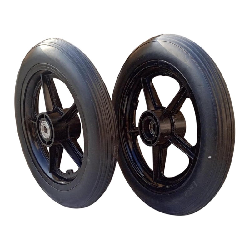 eOneAid 12 Inch Rear Wheel Replacement for Wheelchair – Durable Manual Wheelchair Back Wheel Spare Part –Smooth Rolling, Shock Absorbing, Easy Install, Strong & Reliable Mobility- Black (Pack of 2) - Image 1