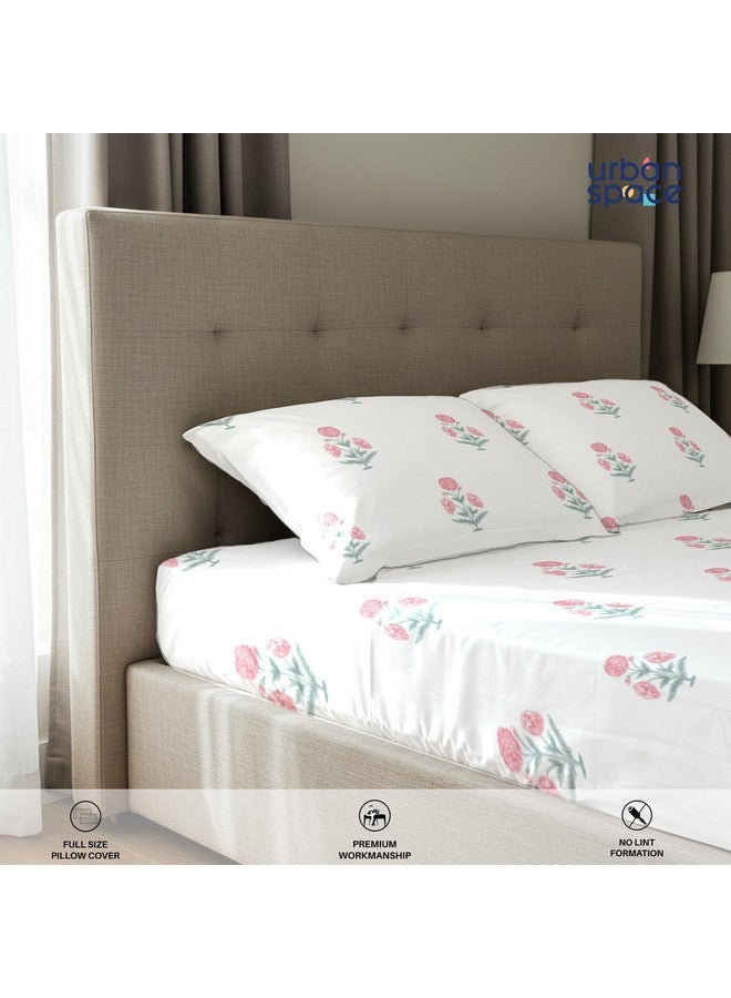 Urban Space ملاءة سرير حضرية هادئة 200 خيط 100% قطن لسرير مزدوج، ملاءة سرير بحجم كوين من القطن، ملاءة سرير مزدوجة من القطن مع 2 غطاء وسادة (دوار الشمس - وردي رمان، الحجم 88 x 100 بوصة) - Image 4