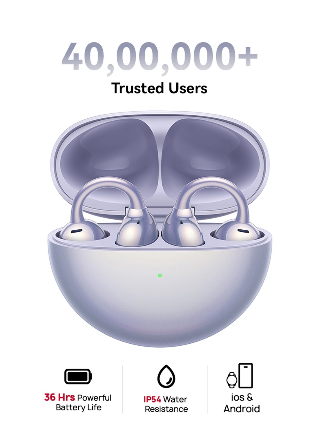 FreeClip Wireless Earphones, Bluetooth Earbuds, Futuristic Aesthetic Design, Feather-Like Wearing, Open-Ear Listening, Long Battery Life, iOS And Android Purple