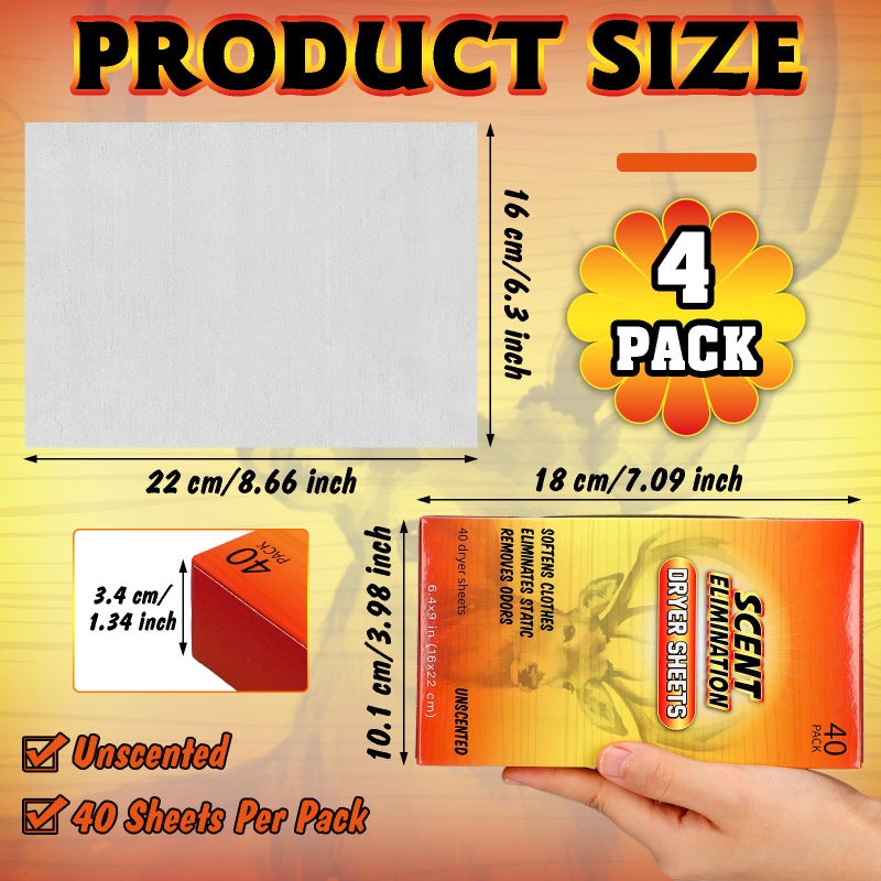 Wovnet 4 Packs 160 Sheet Scent Elimination Dryer Sheets for Hunting Scent Free Dryer Sheets Hunting Fabric Softener for All Fabrics Clothes(Modern) - Image 2