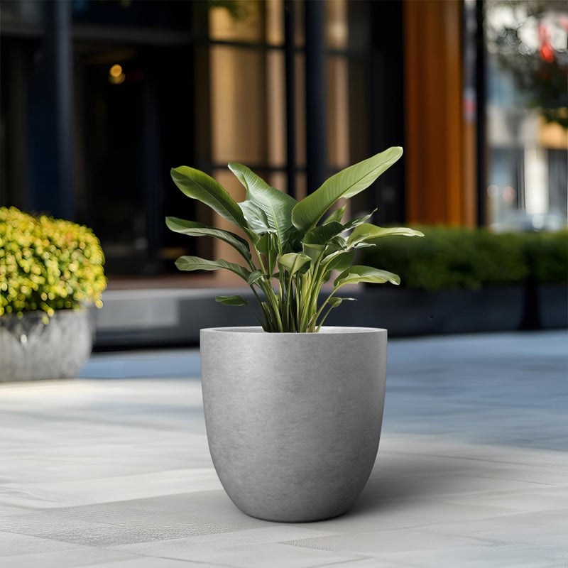 Kante Round Concrete Planter, Large Outdoor Indoor Garden Pots with Drainage Hole, 18-Inch Diameter Flower Pots for Patio, Garden and Home, Gray - Image 4
