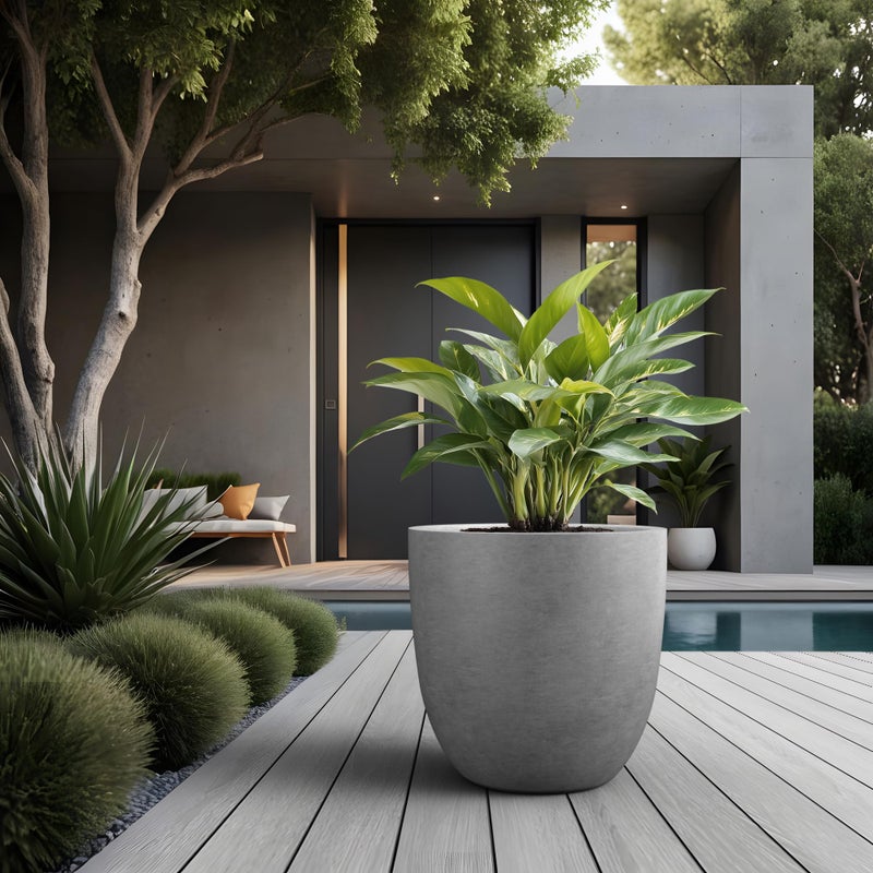 Kante Round Concrete Planter, Large Outdoor Indoor Garden Pots with Drainage Hole, 18-Inch Diameter Flower Pots for Patio, Garden and Home, Gray - Image 5