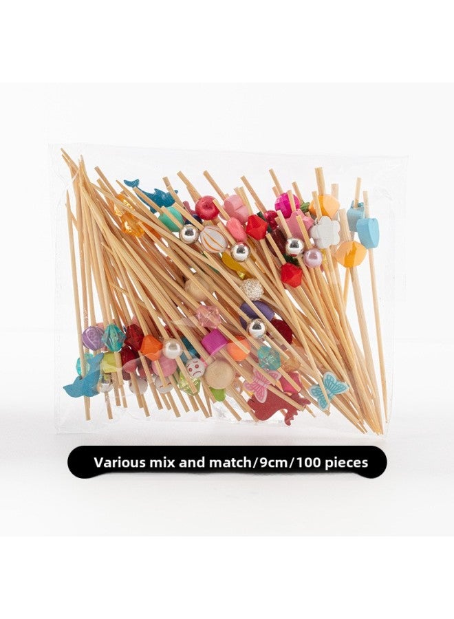Disposable Fruit Fork Fruit Sticks Bamboo Sticks Flower Sticks Sugar-Coated Berry String Sticks Cocktail Sandwich Sticks Dessert Decoration-Color:Beige 9cm Color Mix And Match 100  - Image 1