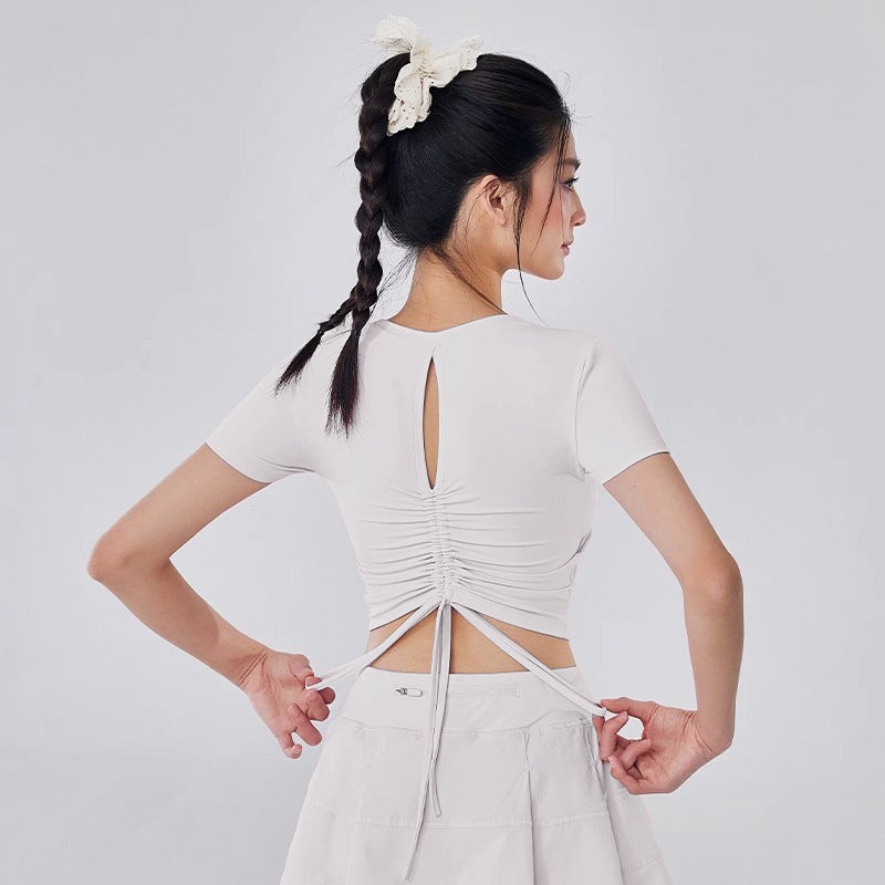 Generic Womens Short-sleeved Yoga Top with Chest Pad 2025 New High-value Pilates Training Clothes Running Sports Fitness Clothes White