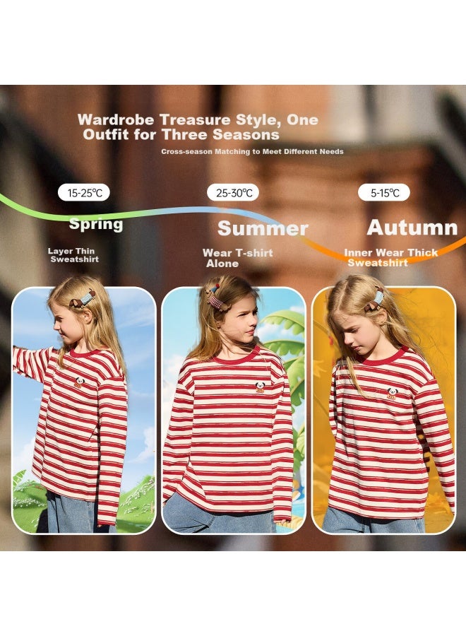 Ask Junior Children'S Long-Sleeve T-Shirt, Spring Season, For Older Children, Striped Contrasting Color Base Shirt, Girls' Tee Top, Striped, 140 - Image 5
